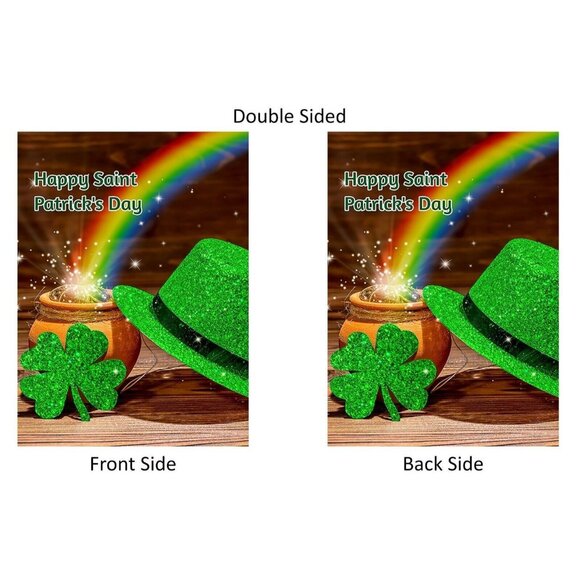 St Patrick's Day Garden Flag Pot of Gold Rainbow Shamrock 12 x 18 Double Sided - Picture 3 of 7